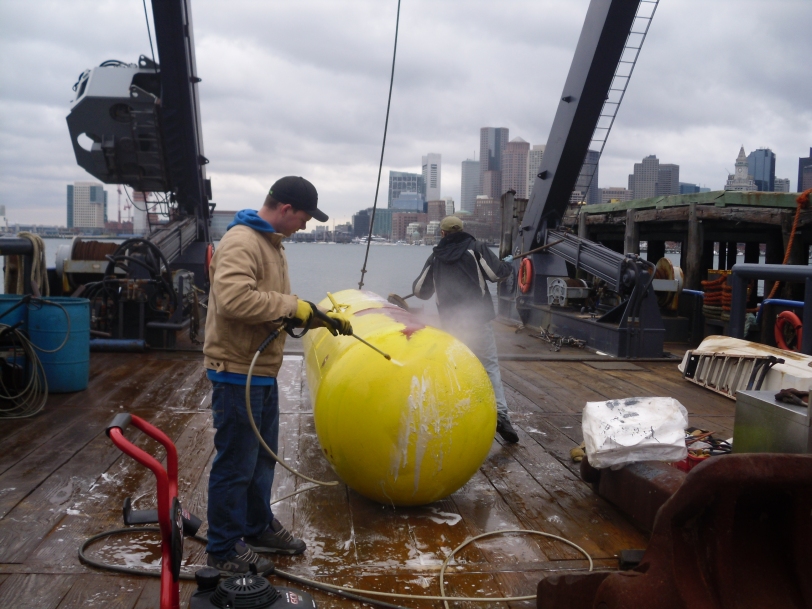 Zach cleaning the buoy needed for the site